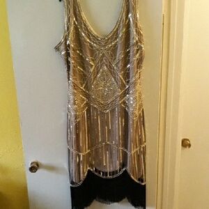 Elegant Gold and Black Sequined Dress